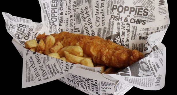 Traditional Poppies fish &amp; chips in newspaper